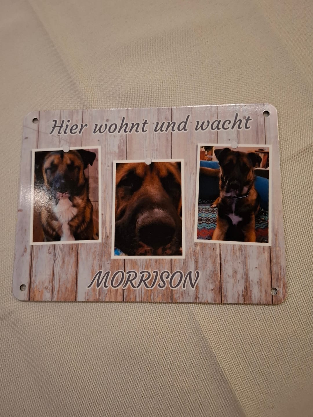 Customer photo review of Hunde-Türschild personalisiert mit Foto & Text (UV- und wetterfest)