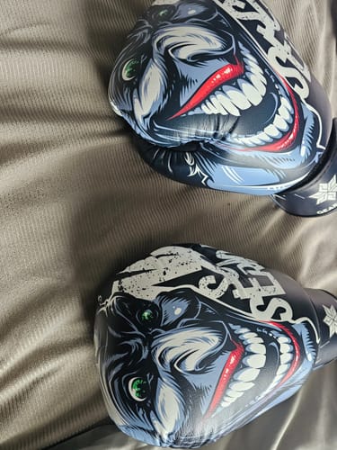 Customer photo review of Laughing Joker Why So Serious Print Boxing Gloves