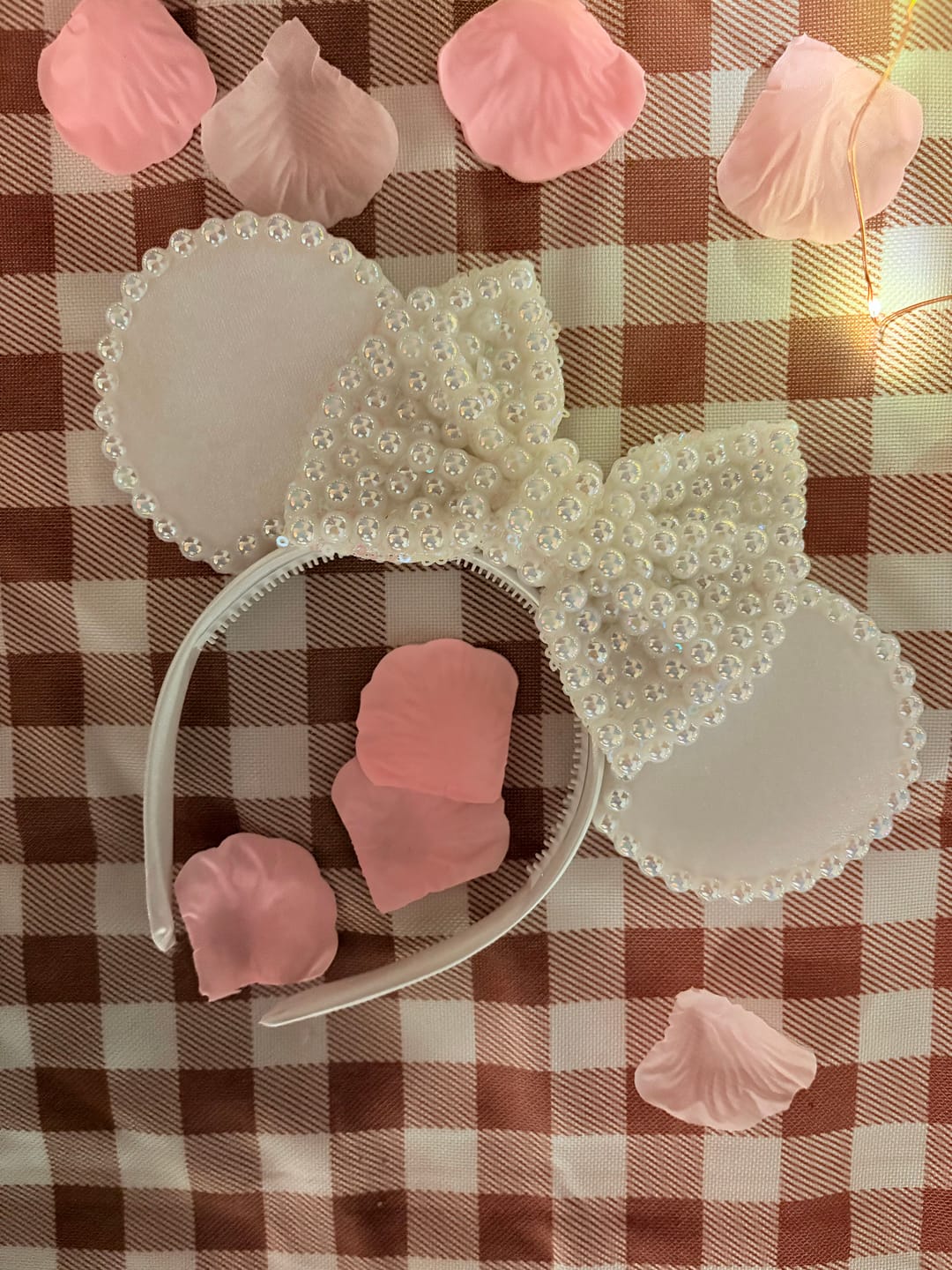 Customer photo review of Shiny Pearls Iridescent Velvet Ears