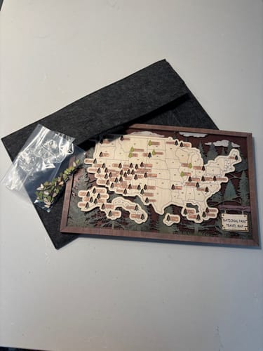 Customer photo review of US 3D Wooden National Parks Travel Map With Trees To Record Park Visits (1 Design)