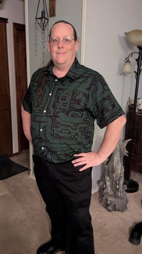Customer photo review of Green Computer Circuits Button Up Shirt