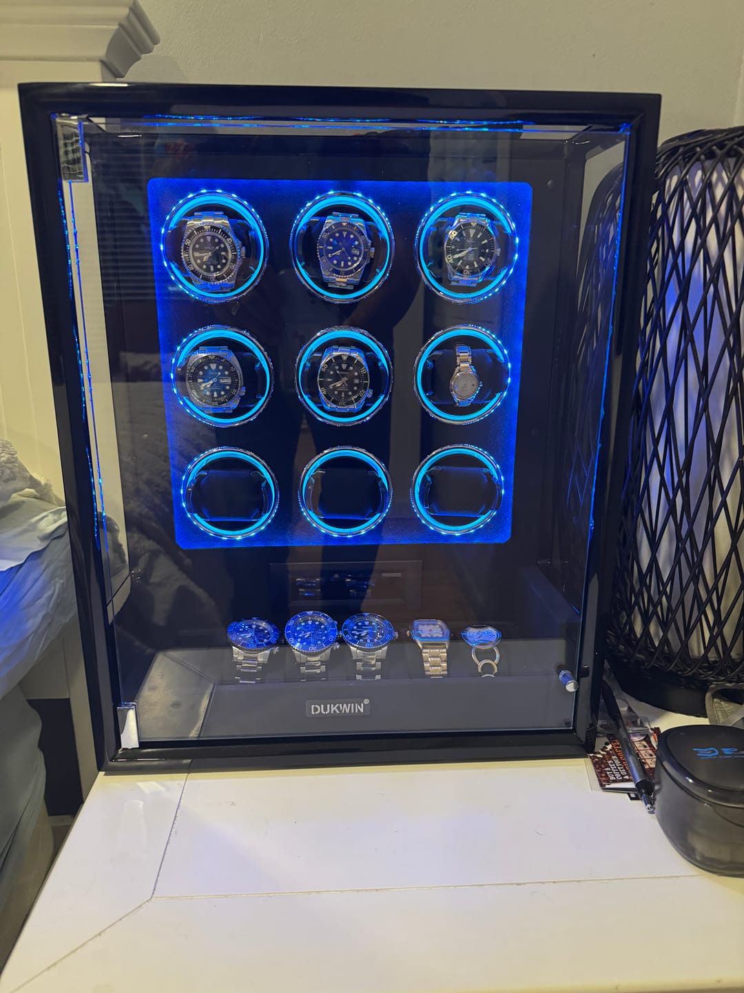 Customer photo review of VIRTUOSO - 9 Watch Winders with Fingerprint Lock Extra 6 Watches Storage RGB Light Japanese Motors - Black