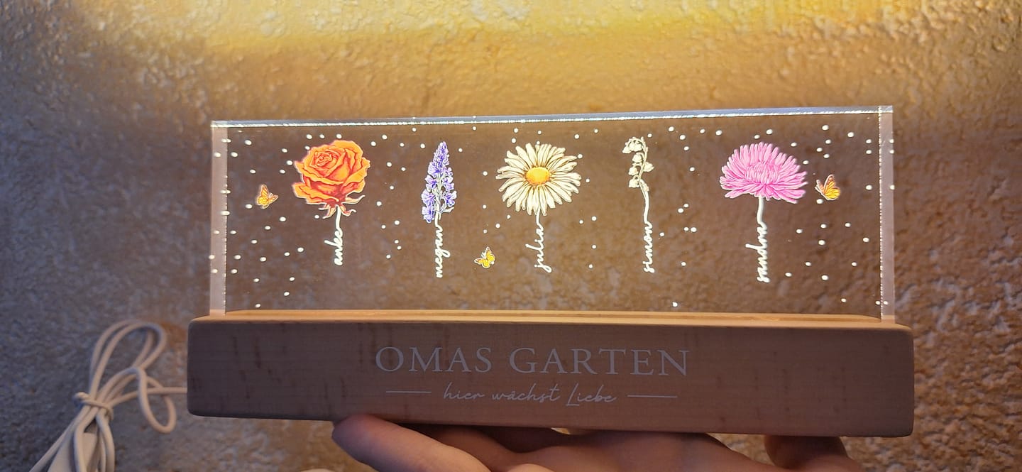 Customer photo review of Omas Garten - Personaliserter LED Aufsteller mit Blumen und Namen