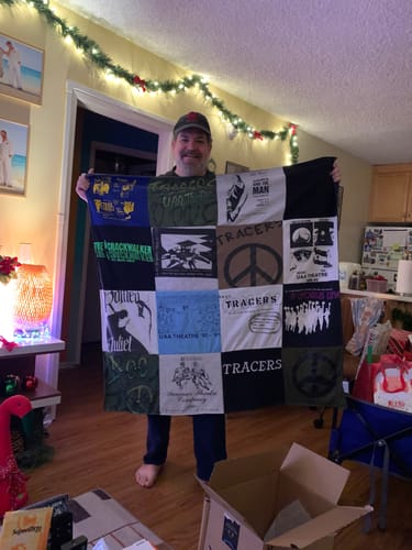 T-shirt quilt with theater, performance themes by Amy from CA