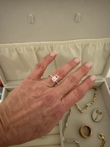 Customer photo review of Louily Elegant Emerald Cut Morganite Pink Women's Engagement Ring In Sterling Silver