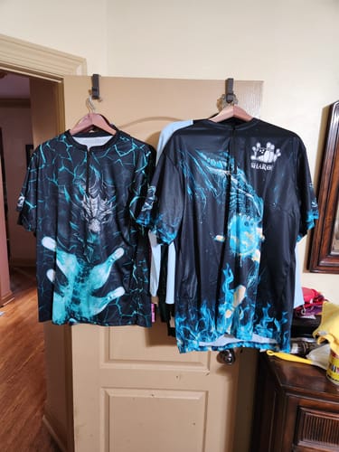 Customer photo review of Maxcorners Dragon Ball Fire Bowling Jersey Multicolor Option Customized Name, Team Name 3D Polo Shirt