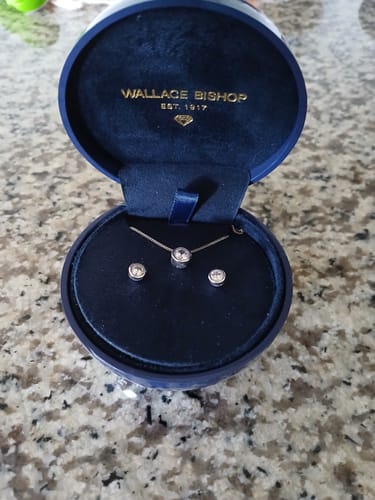 Customer photo review of Cubic Zirconia 2 Piece Set in Sterling Silver Rhodium Plate in Navy Bauble