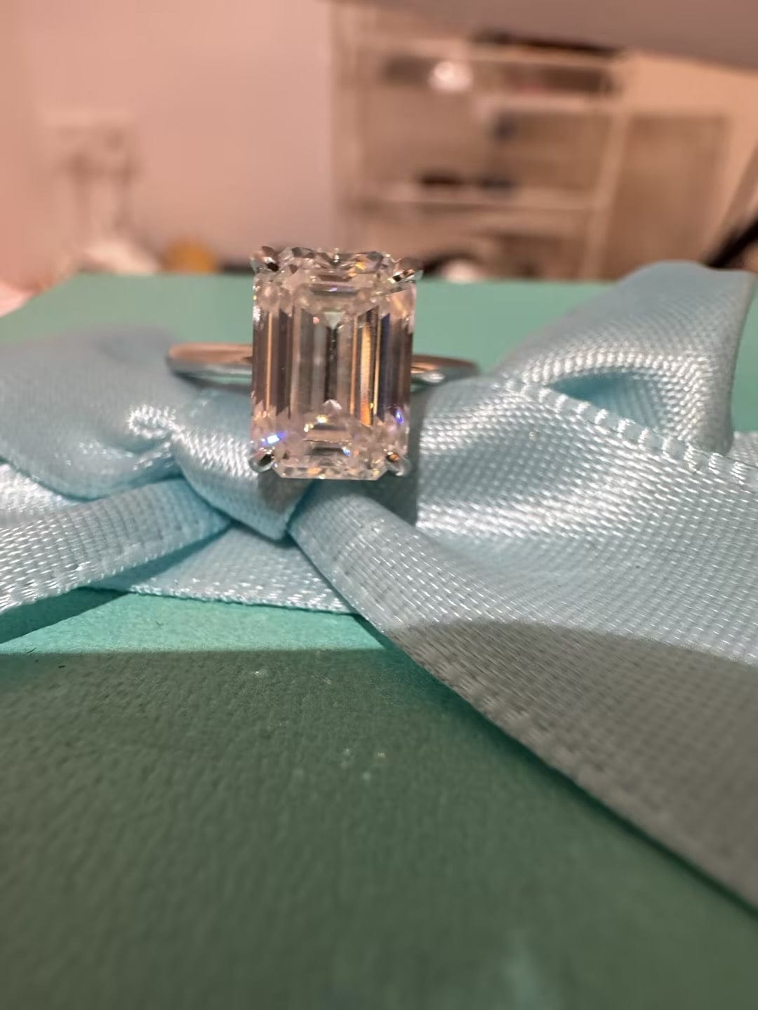 Customer photo review of Rodiffy Moissanite 3.5 Ct Emerald Cut Solitaire Engagement Ring For Her