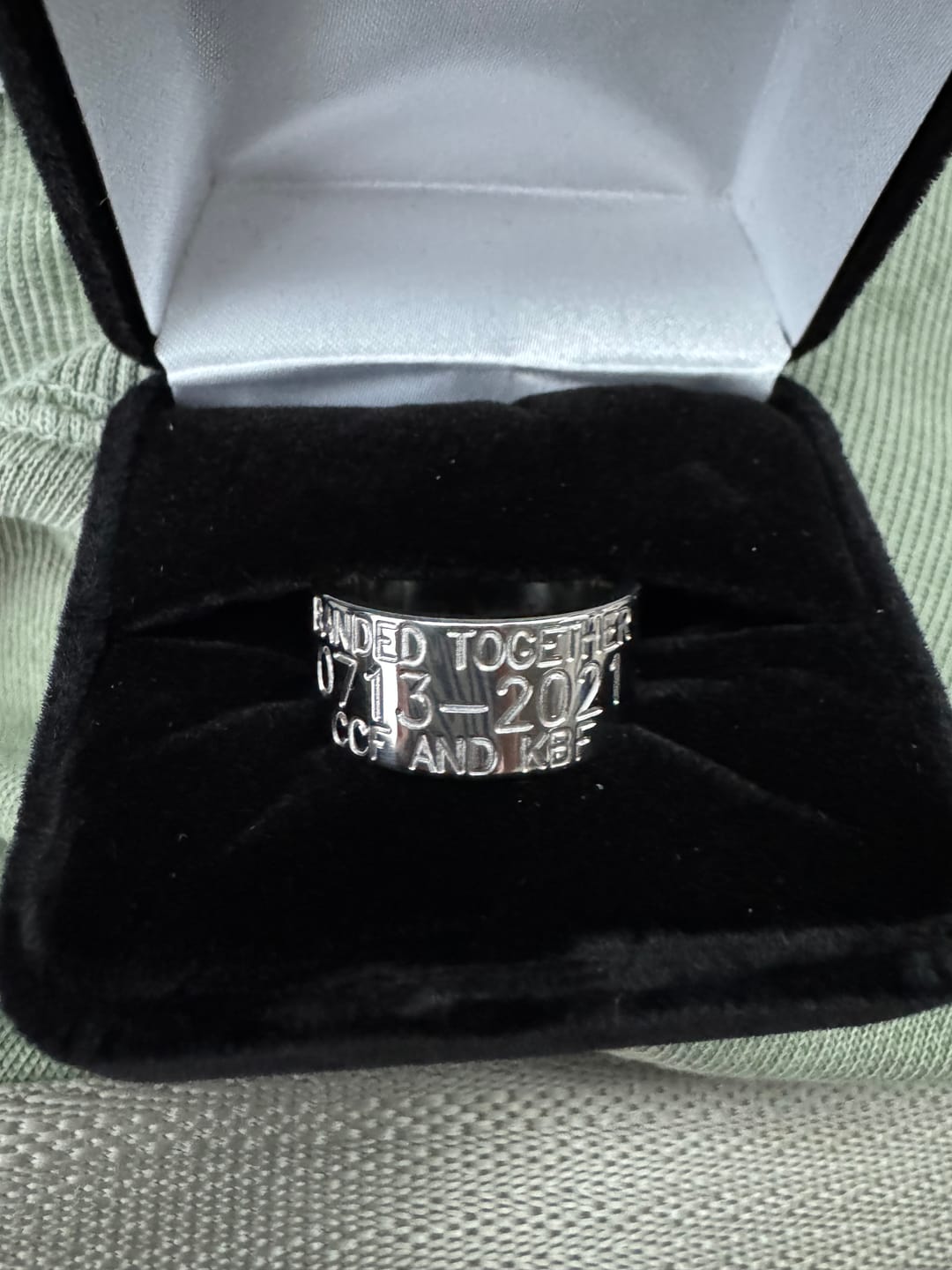 Customer photo review of Duck Band Wedding Ring - 10mm Titanium
