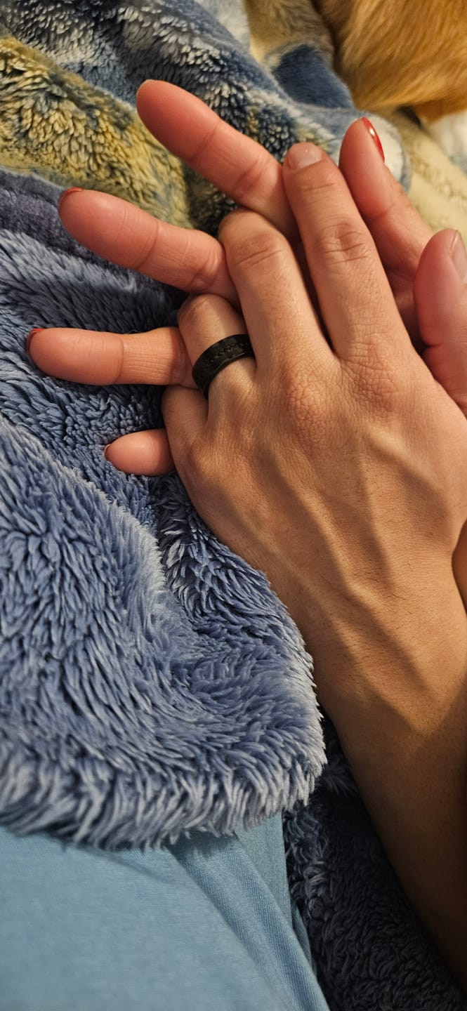 Customer photo review of 8mm - Mens Tungsten Wedding Band, Brushed Black CZ Diamonds, Tungsten Ring