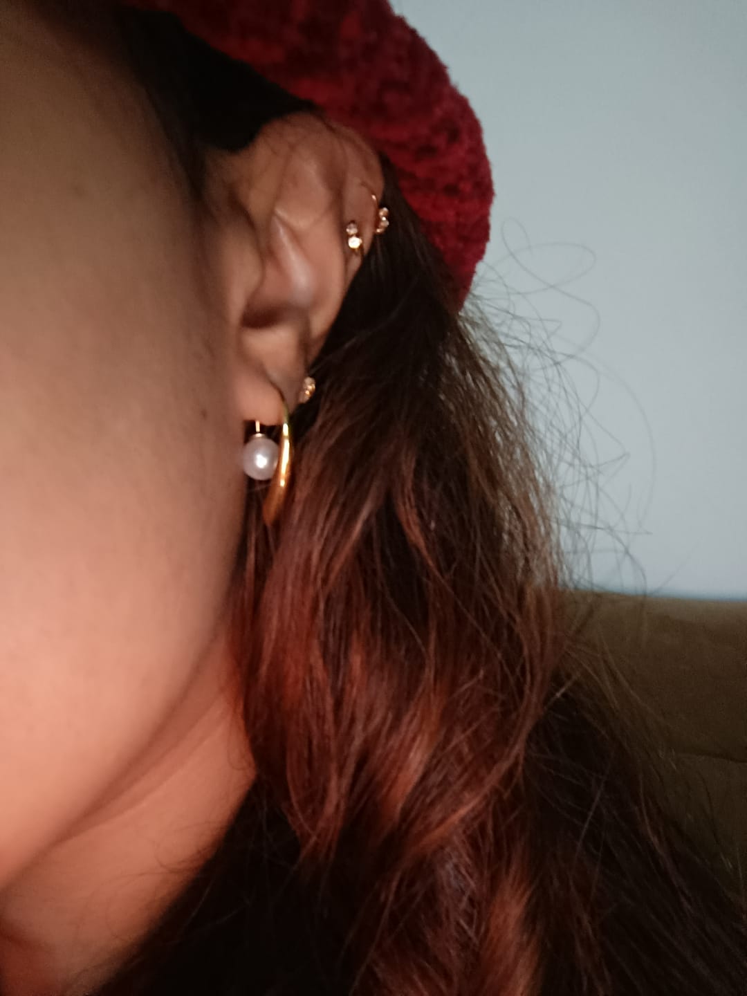 Customer photo review of Pearl Hook Earrings