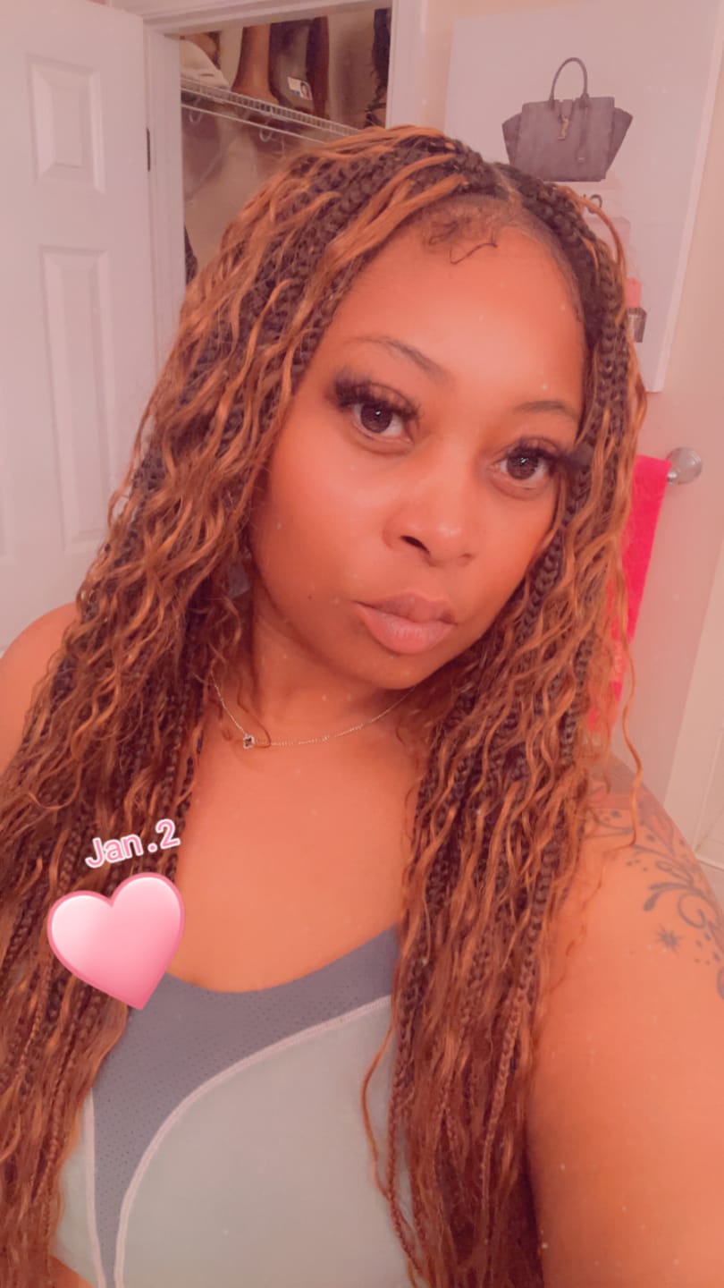 Customer photo review of 36" Human Hair Boho Curls Swiss HD Lace Knotless Box Braided Wig Full Hand-tied - Human Baby Hair
