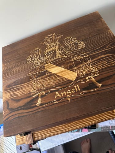 Customer photo review of Personalised Army Crate Wooden Whiskey Gift Box - Round Decanter, 2 Glasses, 2 Coasters, 9 Ice Stones Set