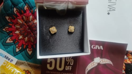 Customer photo review of Golden Pansy Flower Earrings