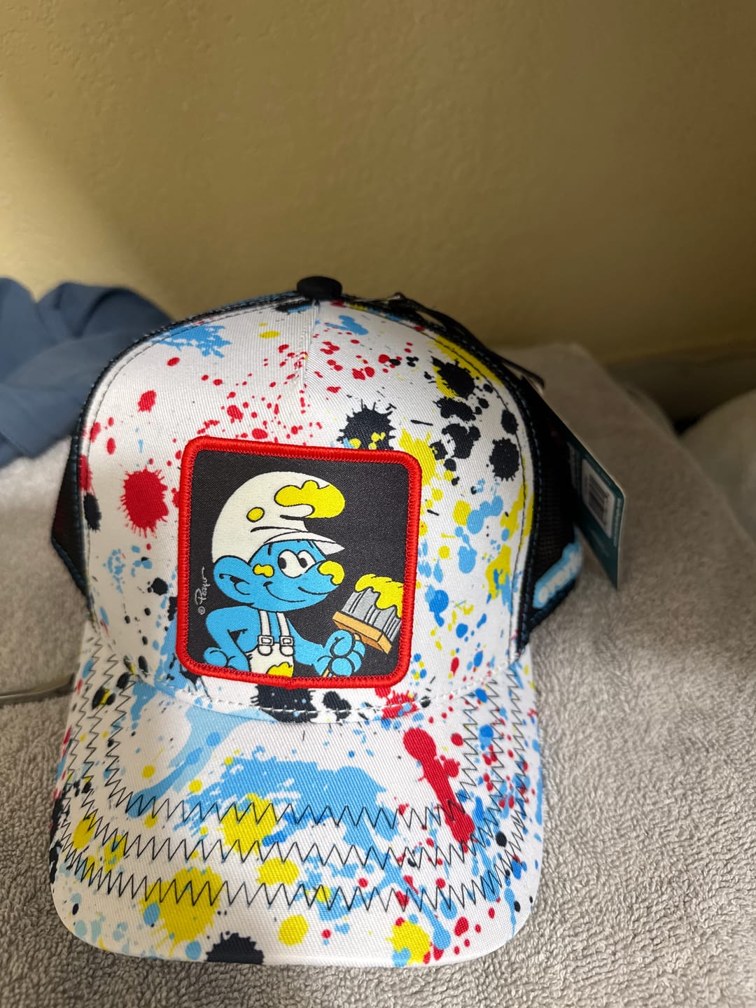 Customer photo review of OVERLORD X Smurfs: Painter Smurf Trucker Cap