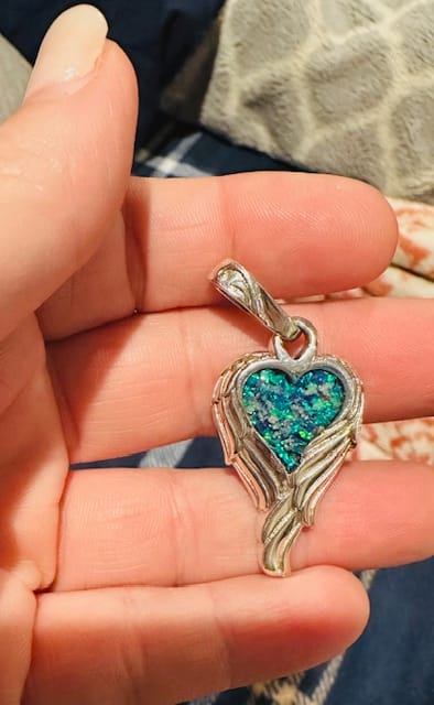 Customer photo review of Angel Wing Heart Pendant  - Engravable