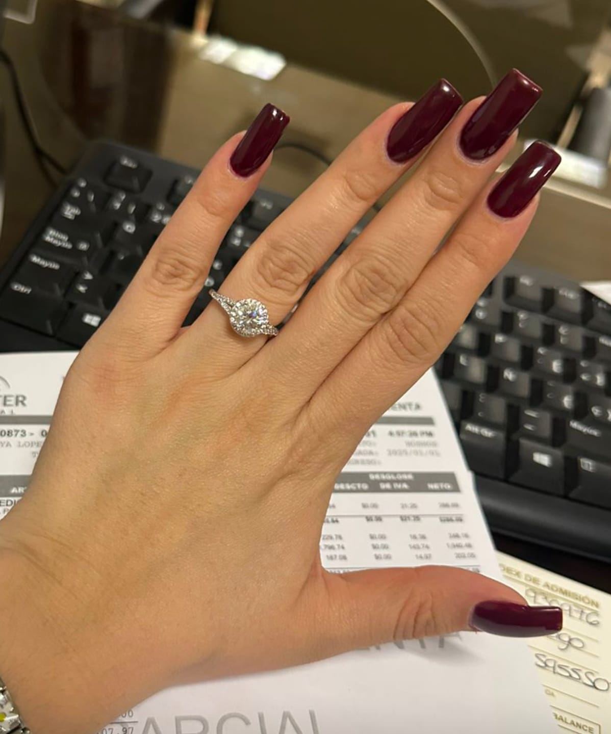 Customer photo review of Round Moissanite Split Shank Halo Pave Engagement Ring