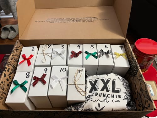 Customer photo review of 12 Days of Scrunchies & Hair Claws Advent Calendar