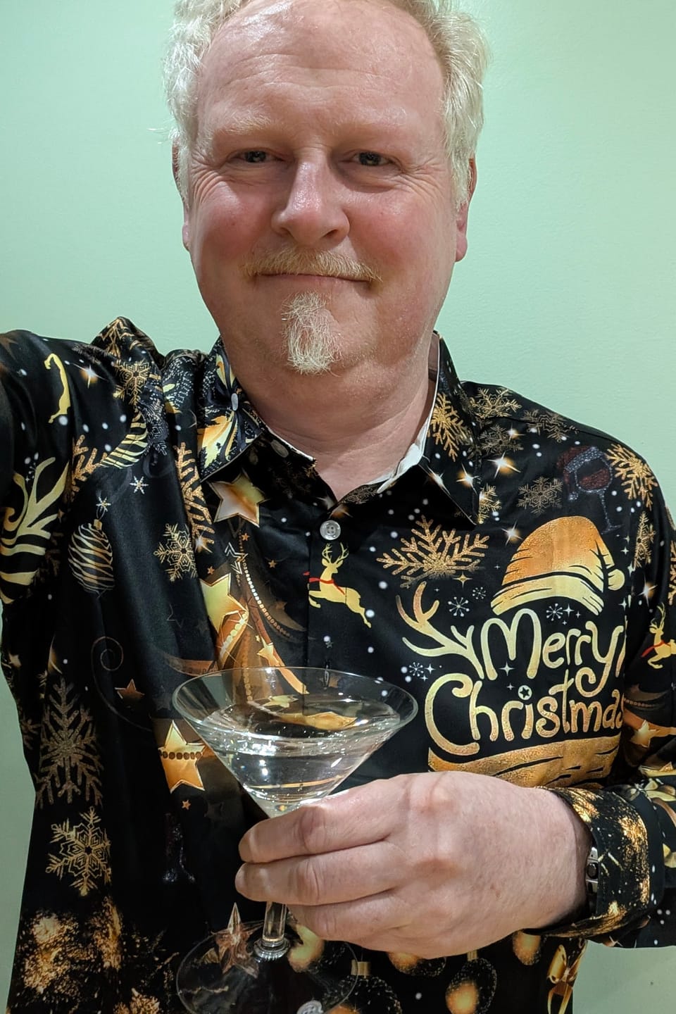 Customer photo review of Men's Golden Merry Christmas Champagne Print Long Sleeve Shirt