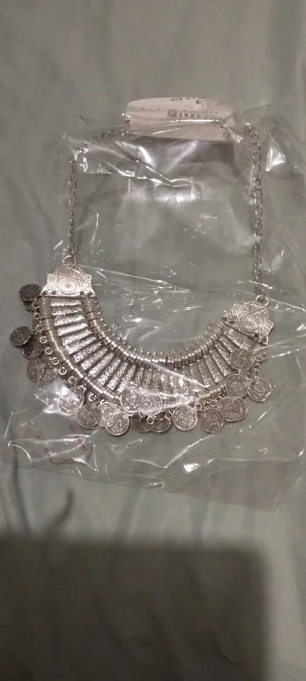 Customer photo review of Metal Coin Tassel Choker Necklace — Antique Silver | KIMLUD