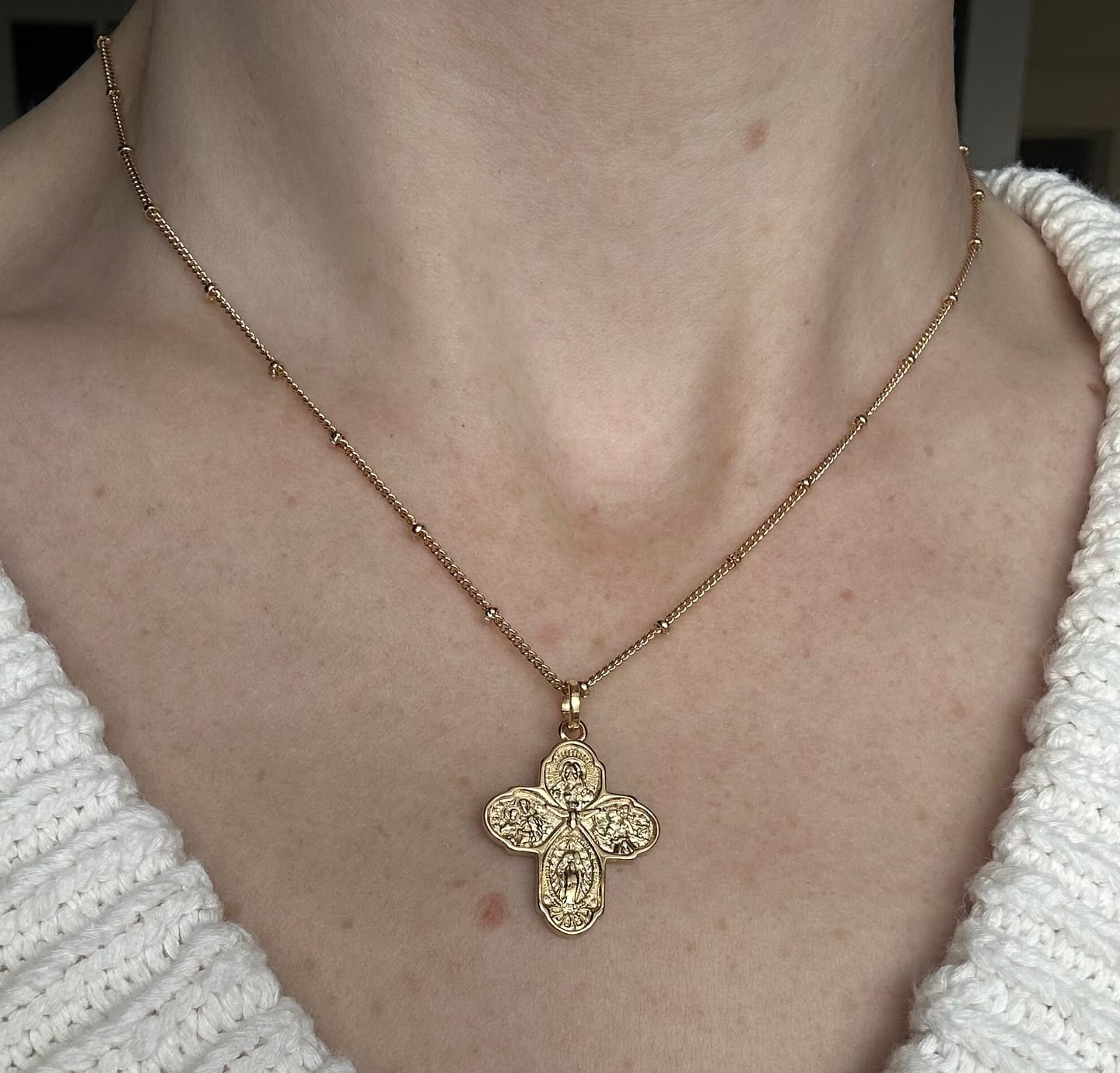Customer photo review of The Four Way Cross Medal Necklace