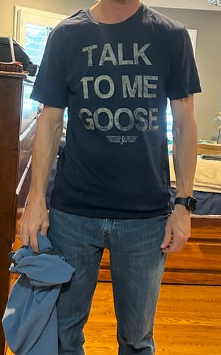 Customer photo review of Distressed Talk To Me Goose Top Gun T-Shirt
