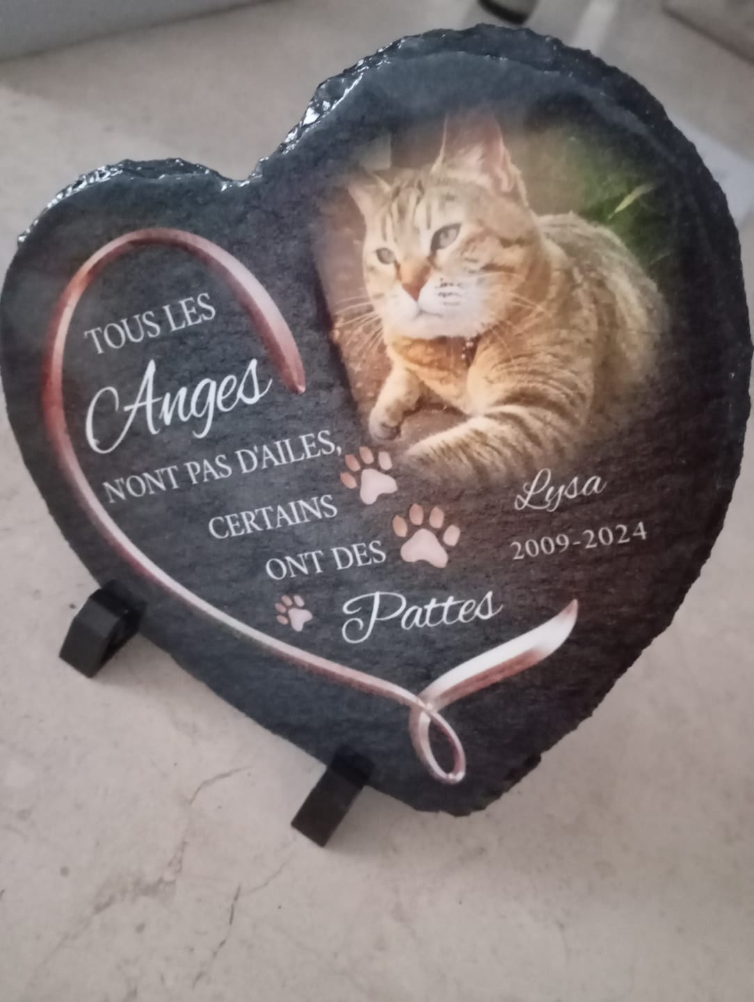 Customer photo review of Anges avec pattes - Cœur en ardoise personnalisé