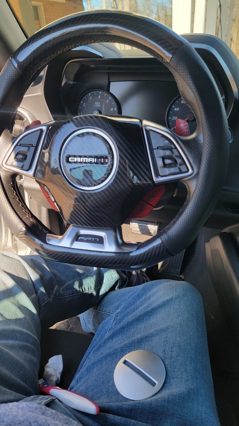 Customer photo review of Camaro 2016-2024 Carbon Fiber Steering Wheel Airbag Center Overlay