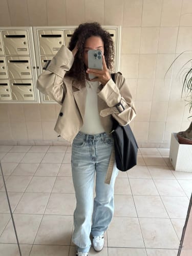 Customer photo review of Blair Cropped Trenchcoat