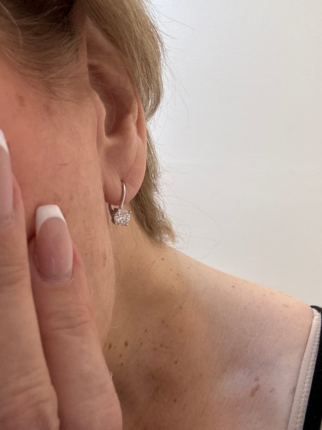 Customer photo review of Hoop Moissanite Leverback Earrings In Sterling Silver
