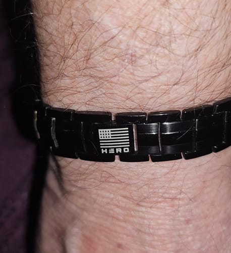Customer photo review of Sherman Tank Track Titanium Magnetic Bracelet : Helps Pair Veterans With A Service Dog Or Shelter Dog