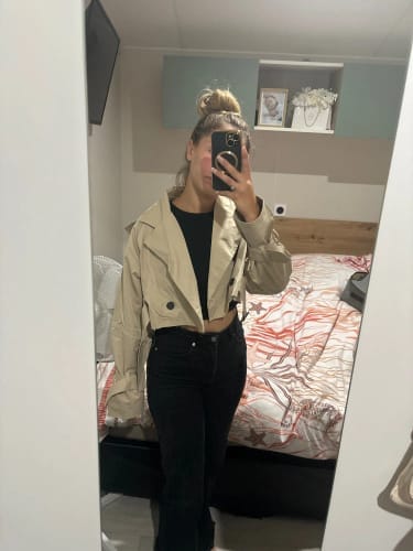 Customer photo review of Blair Cropped Trenchcoat