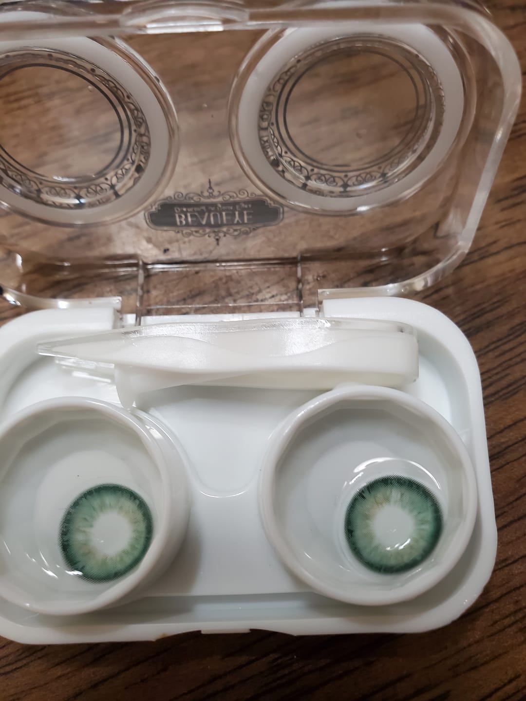 Customer photo review of Perla Green Prescription Colored Contact Lenses