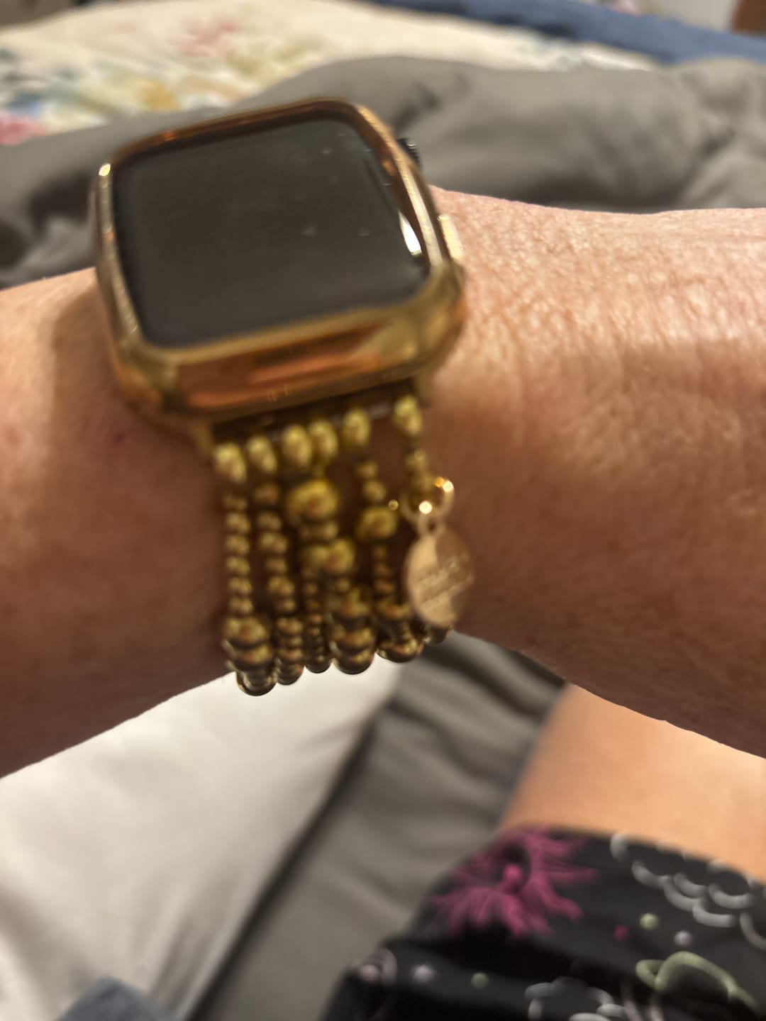 Customer photo review of Golden Demure Stretch Apple Watch Strap