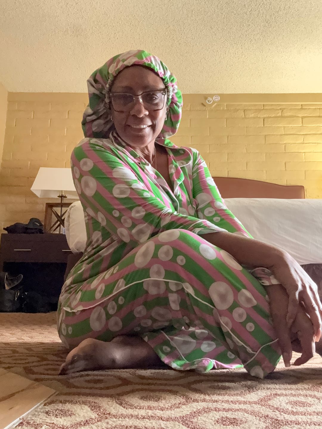 Customer photo review of Divine - Bamboo Pajama Pants Set, With A Matching Satin-Lined Bonnet