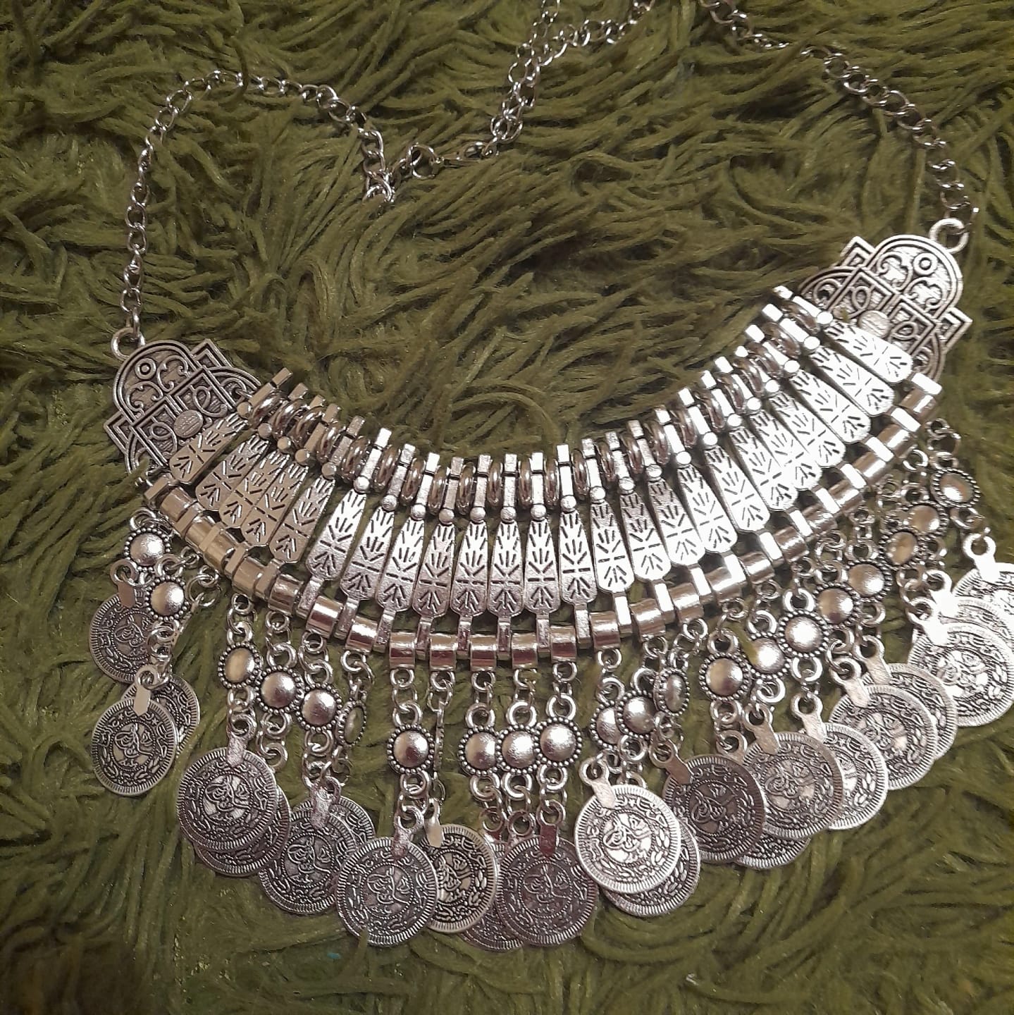 Customer photo review of Metal Coin Tassel Choker Necklace — Antique Silver | KIMLUD