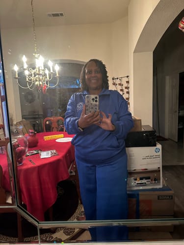 Customer photo review of Zeta wide leg track pant