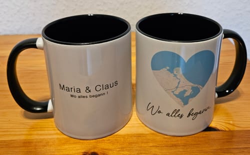 Kundenbewertung mit Foto zu Bedruckte Tasse mit "Wo alles begann" Motiv - Personalisiertes Geschenk mit Wunschkoordinaten