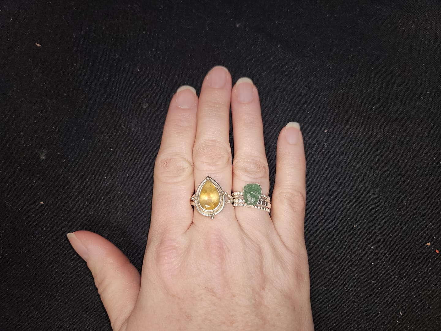 Customer photo review of Raw Green Aventurine Silver Stacking Ring Set