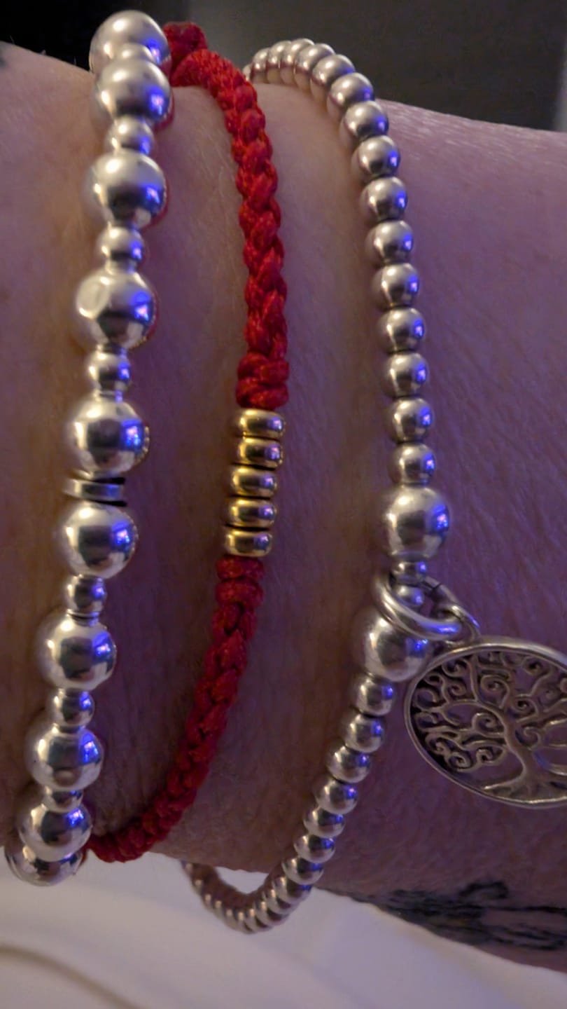Customer photo review of Buddha Stones 925 Sterling Silver Lucky Golden Bead Braided String Bracelet Anklet