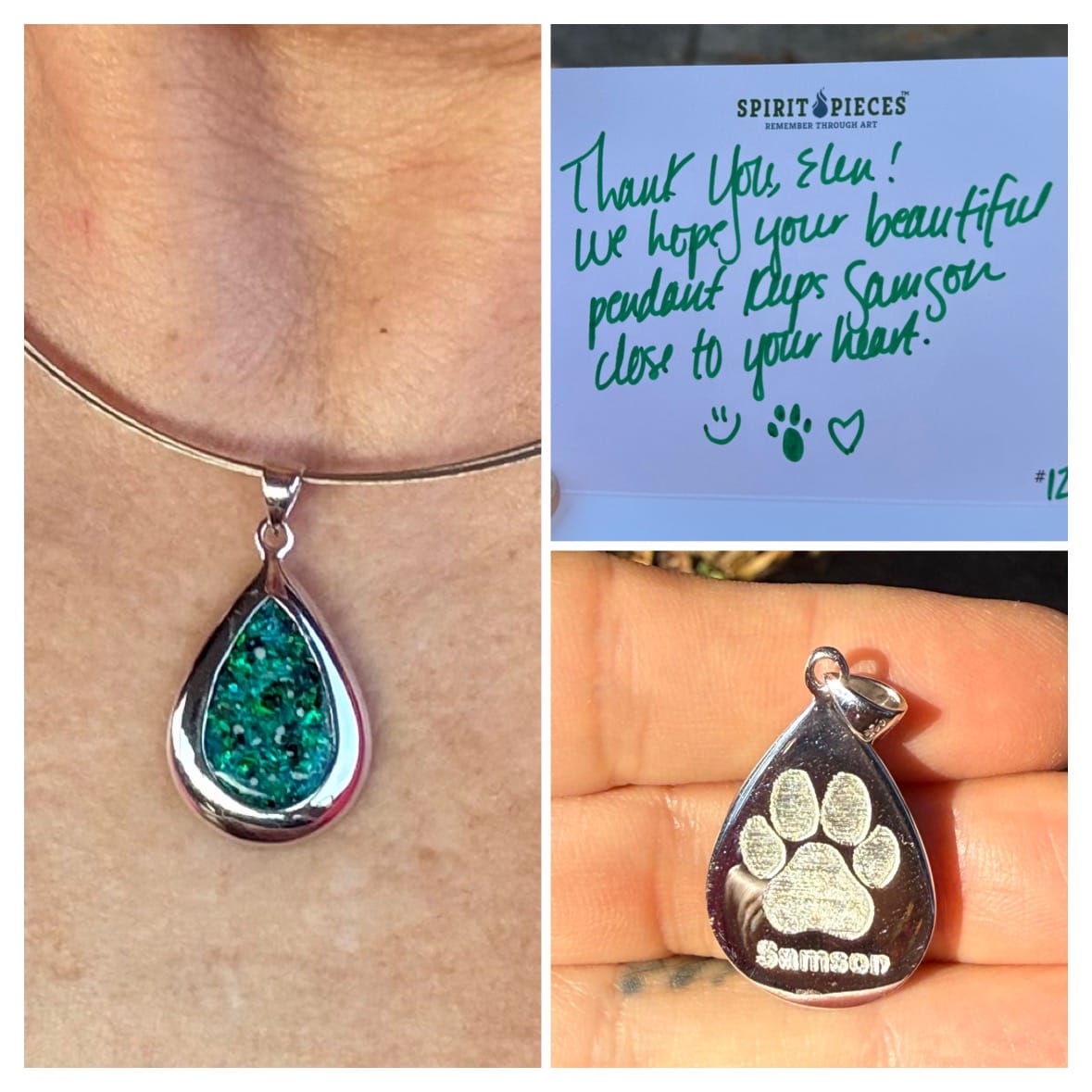 Customer photo review of Pear Drop Opal Cremation Pendant - Engravable