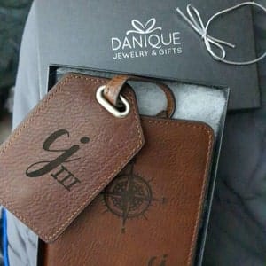 Customer photo review of Personalized Leather Passport Holder and Luggage Tag Set