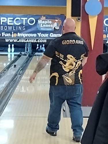 Customer photo review of Maxcorners Bowling Ball Crown And Falling Pins Multicolor Options Personalized Name, Team Name 3D Shirt (4 Colors)