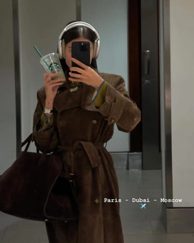 Customer photo review of Molly faux suede Trenchcoat