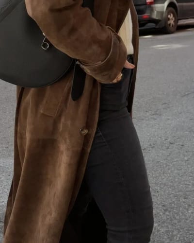 Customer photo review of Molly faux suede Trenchcoat