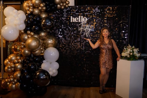 Customer photo review of Black Shimmer Wall Panels – Easy Setup Wedding/Event/Theme Party Decorations