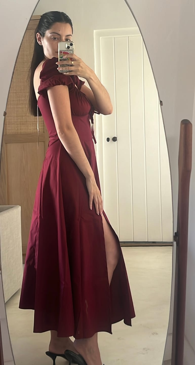 Customer photo review of Myrah Cherry Red Midi Sundress