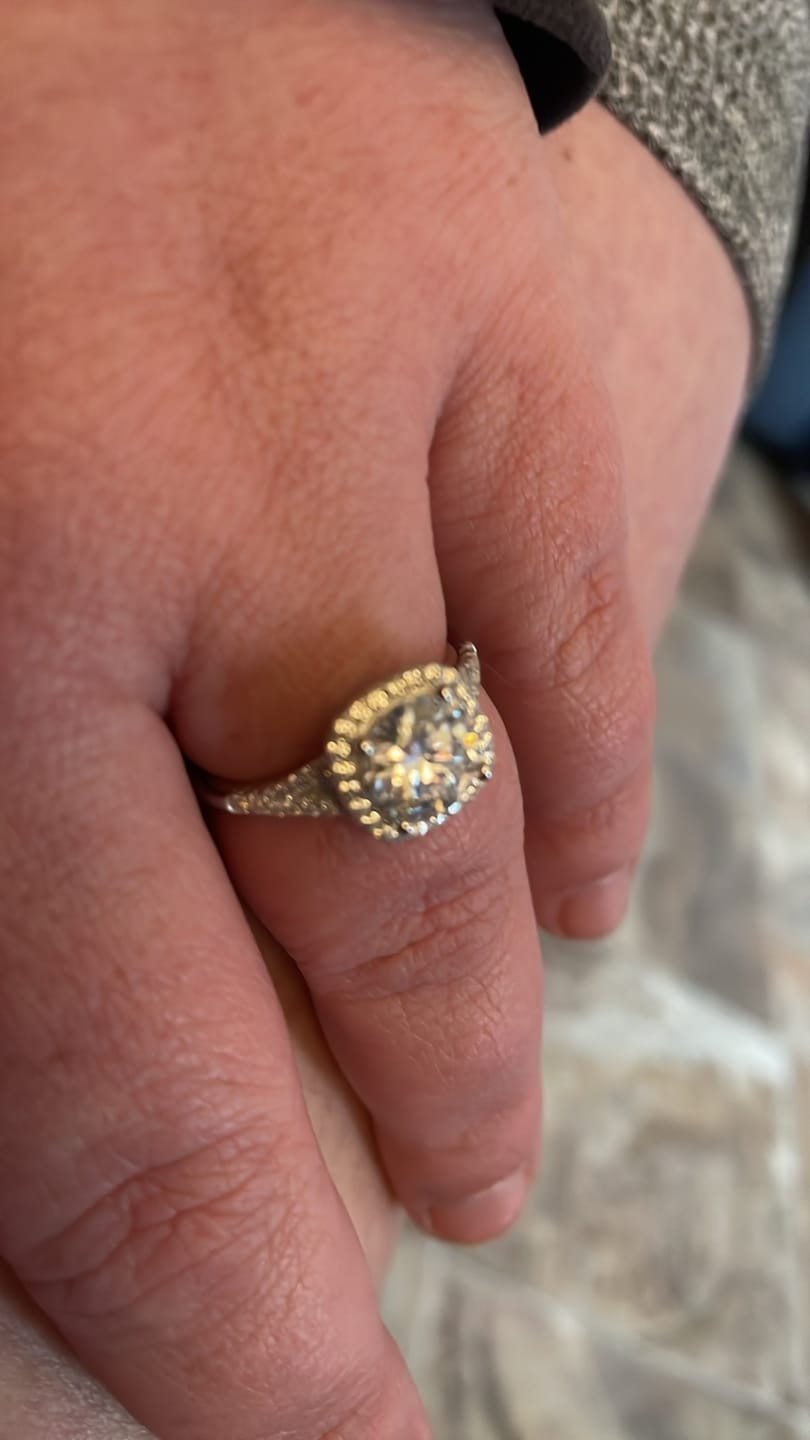 Customer photo review of Moissanite Split Shank Square Halo Pave Engagement Ring