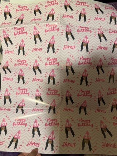 Customer photo review of Pink Happy Birthday Personalised Face Wrapping Paper