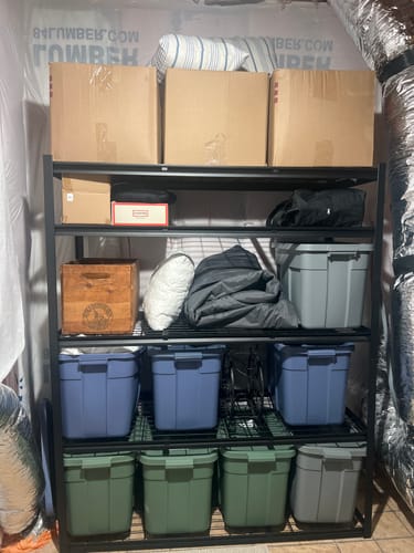 Customer photo review of REIBII Garage Shelving 60"W Adjustable Heavy Duty Metal Shelving Rust-Resistant Garage Organization for Warehouse, Basement,Workshop